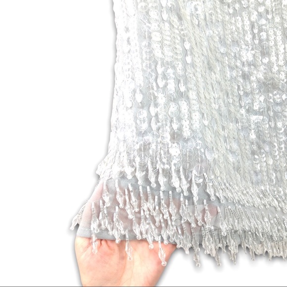 NWT - ASOS EDITION - sequin & crystal fringe midi skirt in gray - 14 - Picture 5 of 10